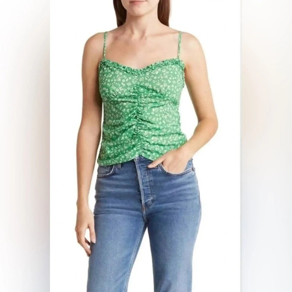 LUSH Floral Print Ruched Front Cami 1X Tunic Top Tank Green Summer Spring - Picture 1 of 7
